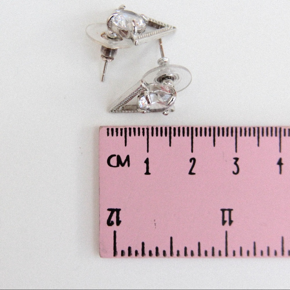 Muse Silver Rhinestone Triangle Earrings - Picture 4 of 4